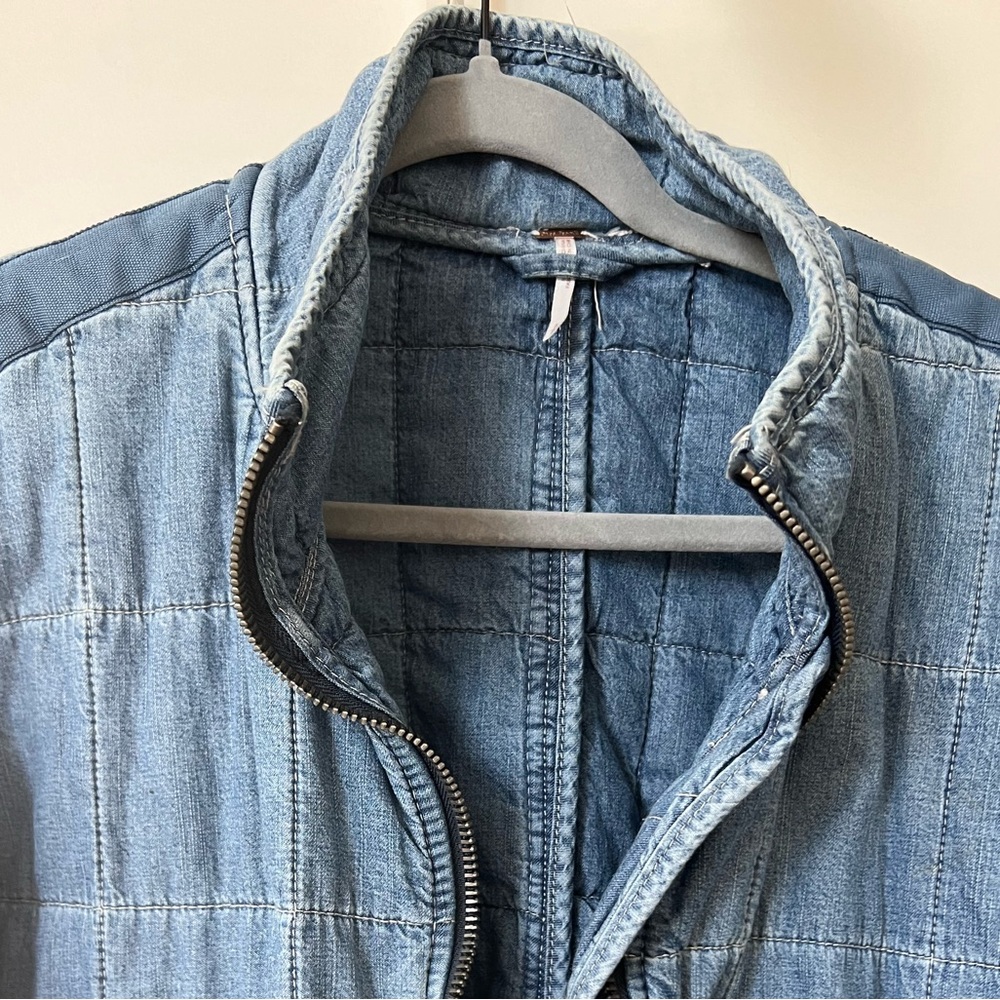 Free People Quilted Light Blue Denim Zip Jacket - Picture 2 of 7